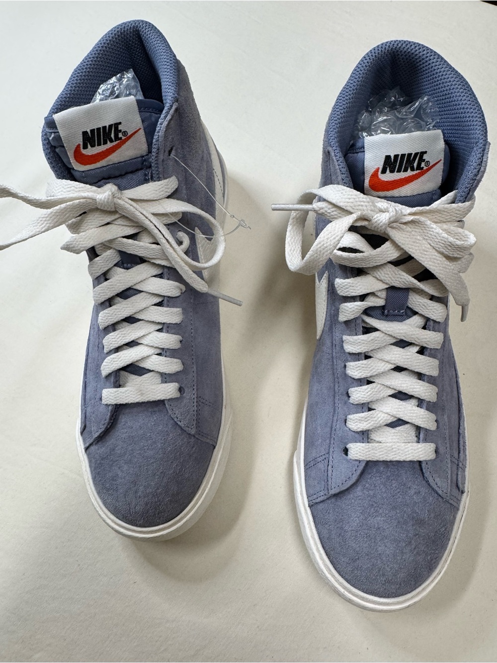 Nike Women’s High-Top Suede Sneakers in Light Blue and White